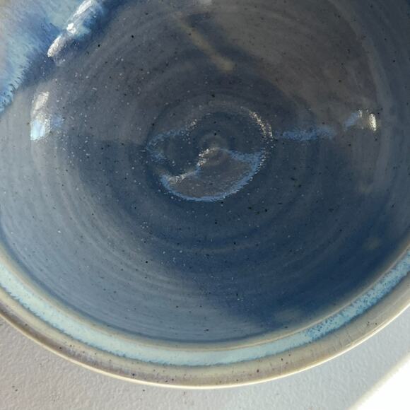 Studio Pottery Art Stoneware Bowls Set of 2 Glazed Dipped Blue Speckled - Picture 4 of 13